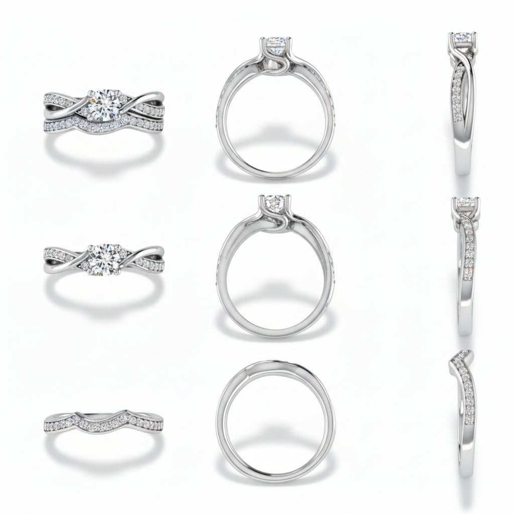 Diamond Infinity Twist Ring and Matching Band 14K Gold - Thenetjeweler