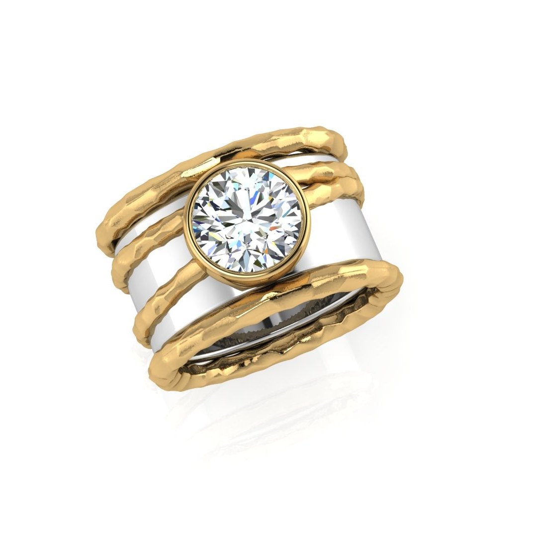 14K White and Yellow Gold Inlaid Diamond Wide Band - Thenetjeweler