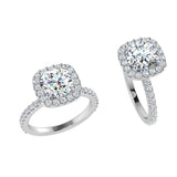 Round Diamond Cushion Halo Engagement Ring in Super White Gold - Thenetjeweler