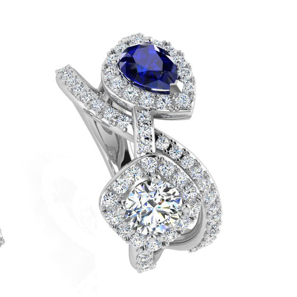 Round Diamond and Pear Sapphire Toi Et Moi Ring - Thenetjeweler