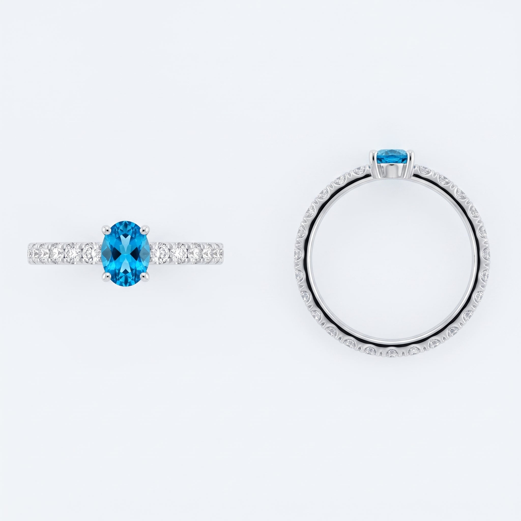 Oval Blue Topaz Diamond Ring in 14K White Gold — 1.36 ct Gemstone - Thenetjeweler