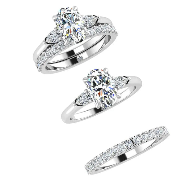 Oval and Pear Lab Grown Diamond Bridal Set White Gold 14K - Thenetjeweler