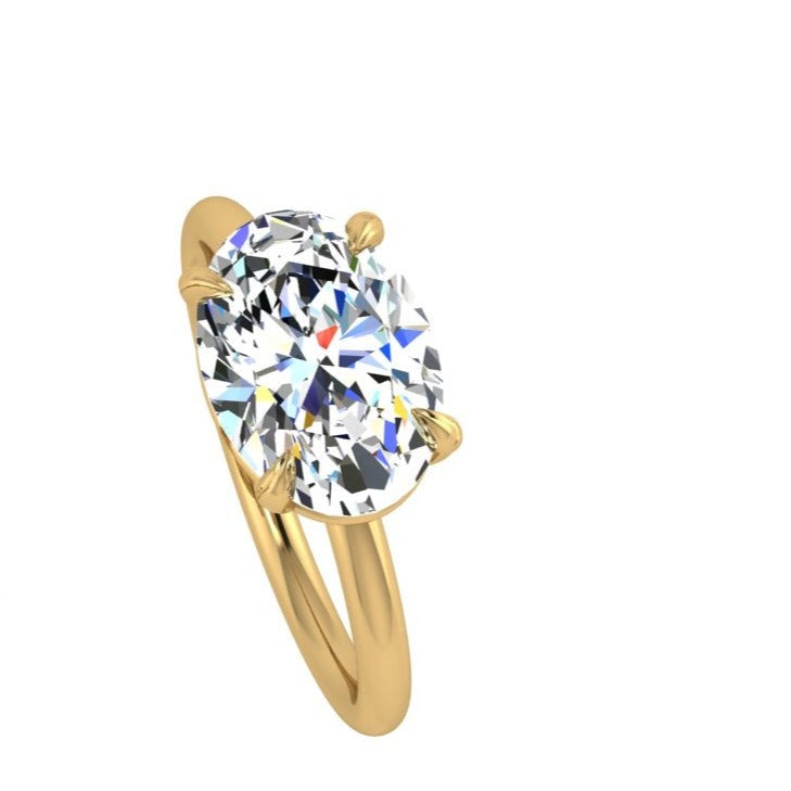 18K Yellow Gold East West Oval Diamond Ring - Thenetjeweler