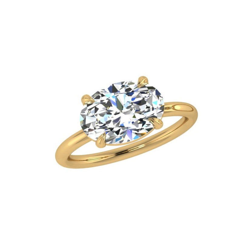 18K Yellow Gold East West Oval Diamond Ring - Thenetjeweler