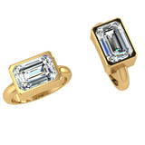 East West Emerald Cut Diamond Solitaire Bezel Setting - Thenetjeweler