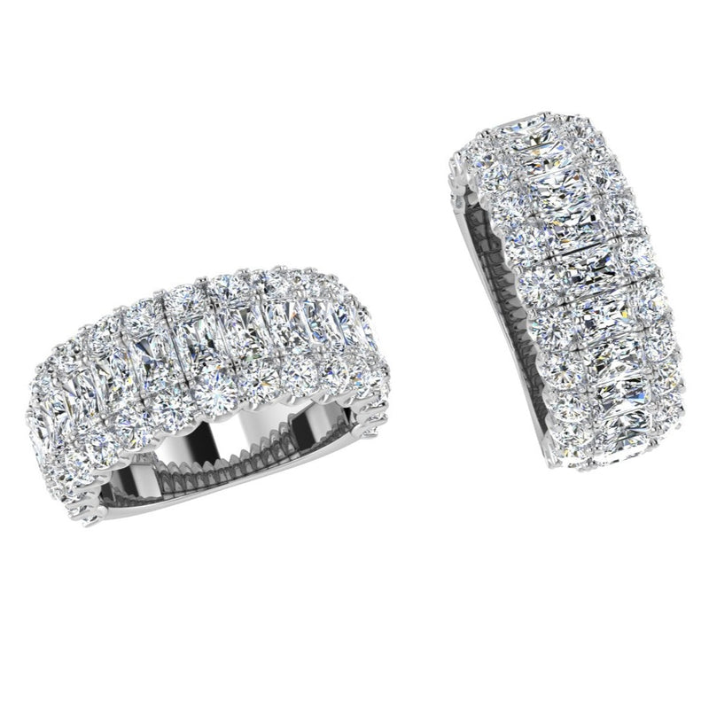Three Row Radiant and Round Diamonds Wedding Band - Thenetjeweler