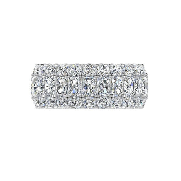 Three Row Radiant and Round Diamonds Wedding Band - Thenetjeweler
