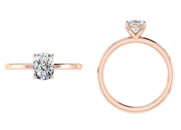 18K Rose Gold Cushion Solitaire Custom Engagement Ring - Thenetjeweler