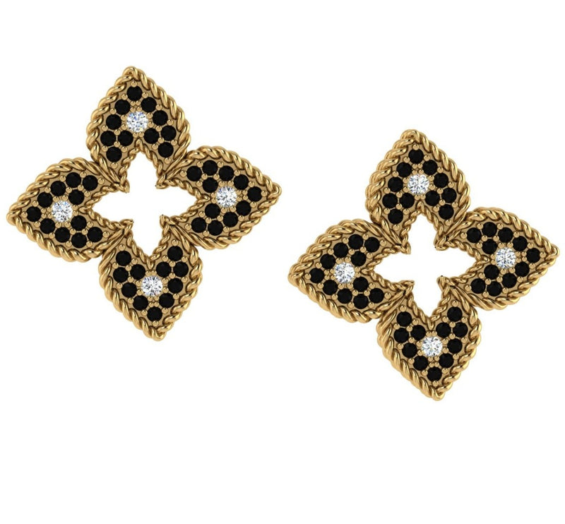 Flower Diamond Earrings in 14K Yellow Gold - Thenetjeweler