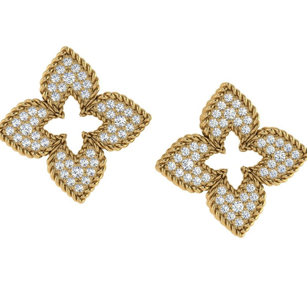Flower Diamond Earrings in 14K Yellow Gold - Thenetjeweler