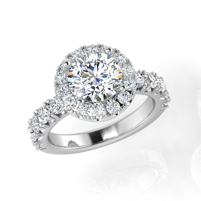 Round Halo Diamond Engagement Ring Flower Detailing 1.50ctw - Thenetjeweler