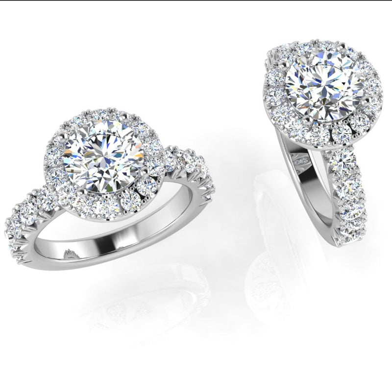 Round Halo Diamond Engagement Ring Flower Detailing - Thenetjeweler
