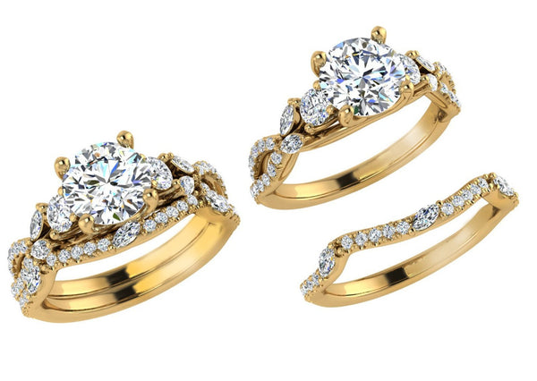 Round and Marquise Diamond Multi Stone Bridal Ring Set - Thenetjeweler