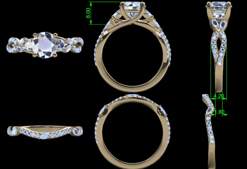 Round and Marquise Diamond Multi Stone Bridal Ring Set - Thenetjeweler