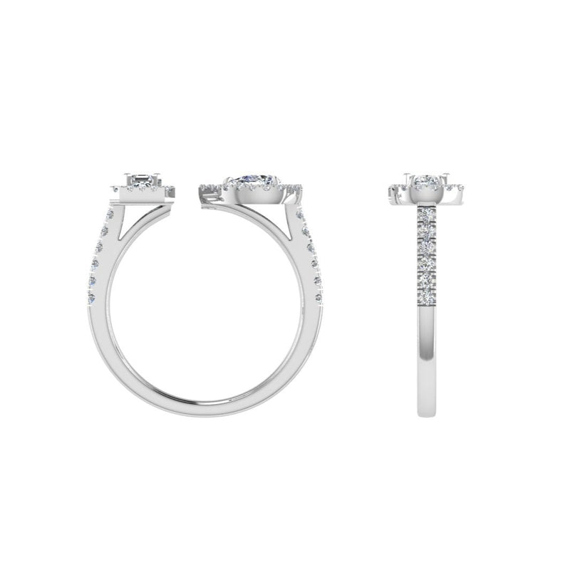 Pear and Emerald Cut Halo Diamond Open Ring - Thenetjeweler