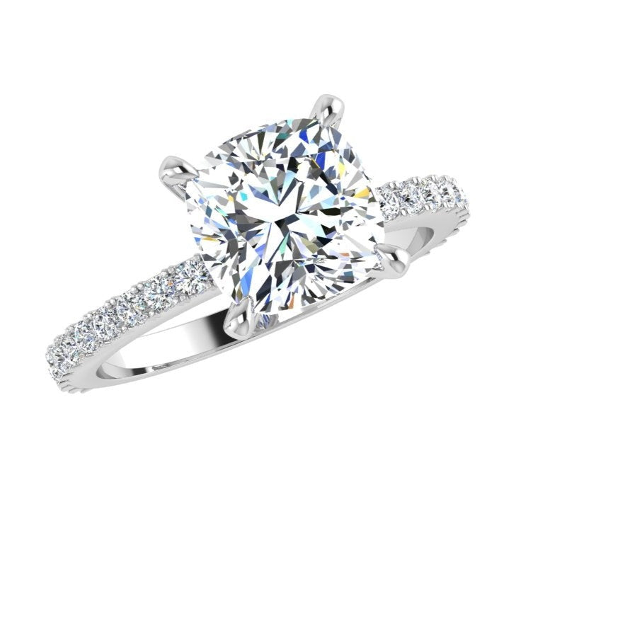 Cushion Diamond Engagement Ring With Side Stones 0.30ct - Thenetjeweler