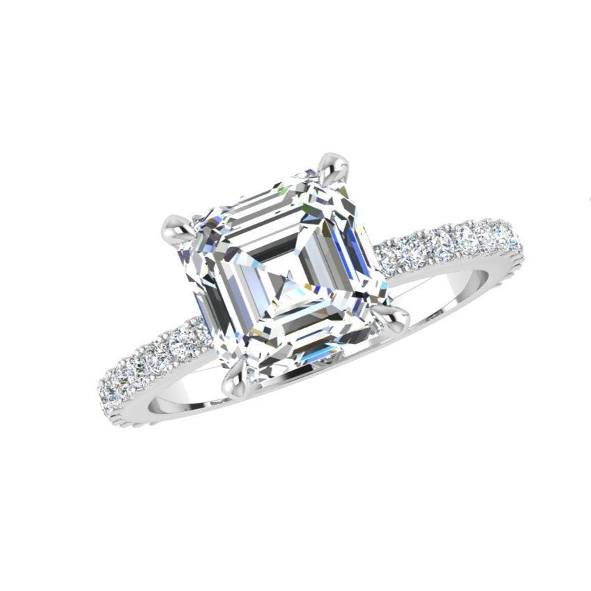 Asscher Diamond Engagement Ring With Side Stones 0.30ct - TheNetJeweler
