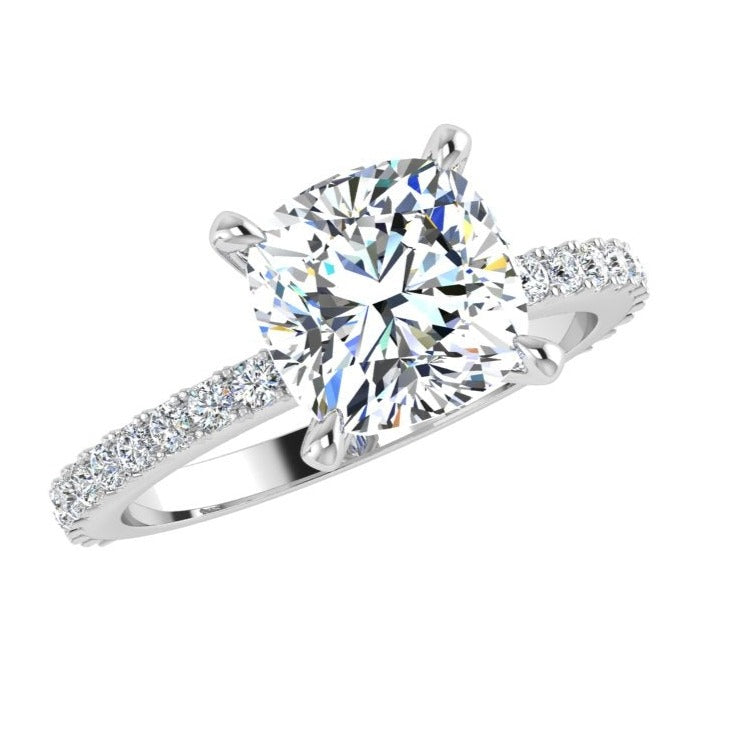 Cushion Diamond Engagement Ring With Side Stones 0.30ct - Thenetjeweler