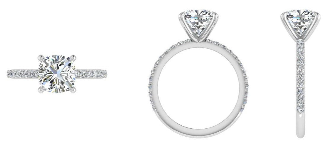 Cushion Diamond Engagement Ring With Side Stones 0.30ct - Thenetjeweler