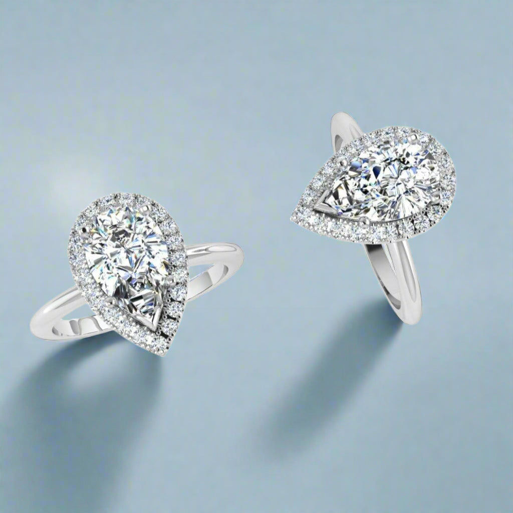Pear Halo Diamond Engagement Ring 18K White Gold - Thenetjeweler