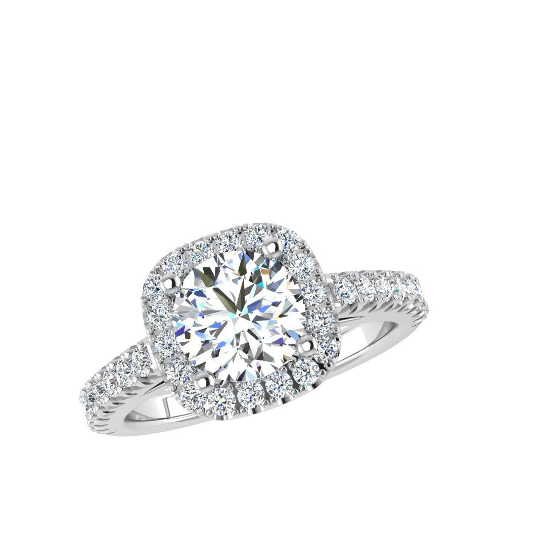 Round diamond cushion halo Engagement Ring 0.40 ct VS EF - Thenetjeweler