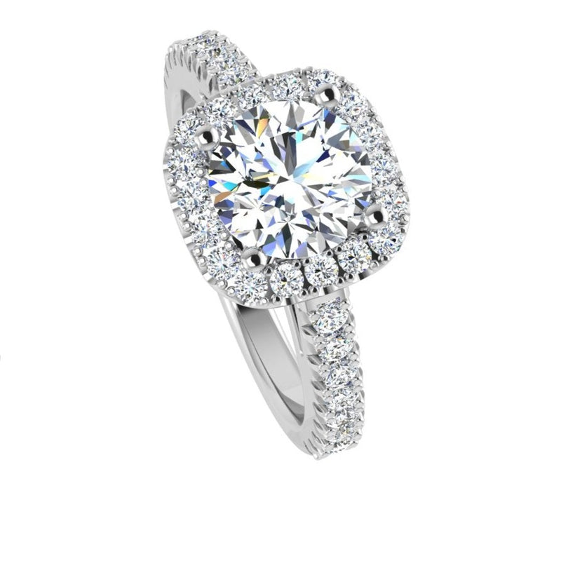 0.45ct. Round diamond cushion halo Engagement Ring - Thenetjeweler