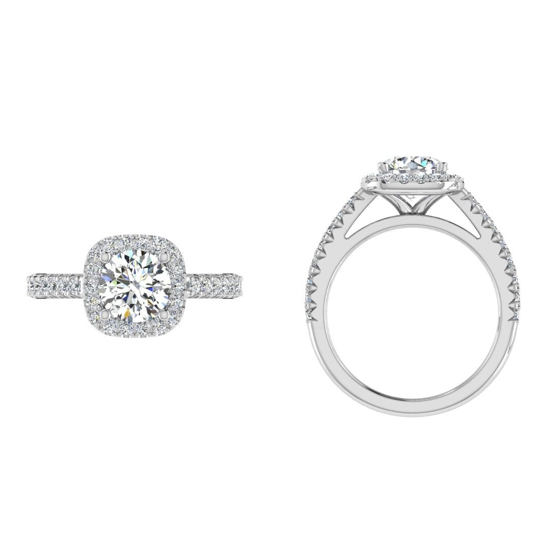 Round diamond cushion halo Engagement Ring 0.40 ct VS EF - Thenetjeweler