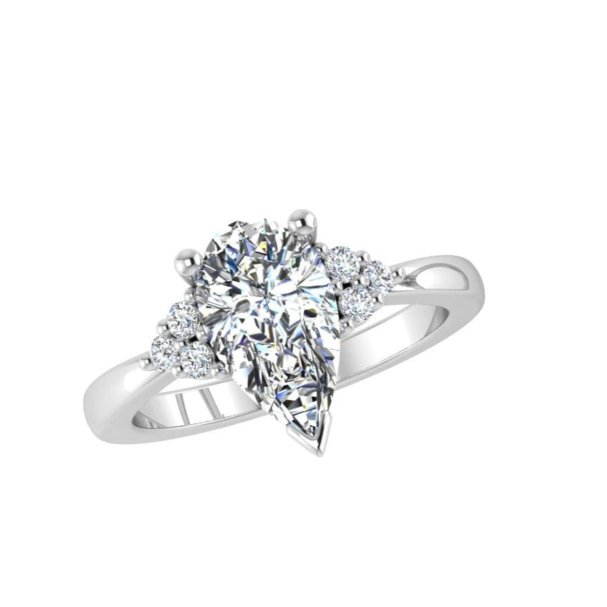 Pear Diamond Engagement Ring with Accents 18K White Gold - Thenetjeweler