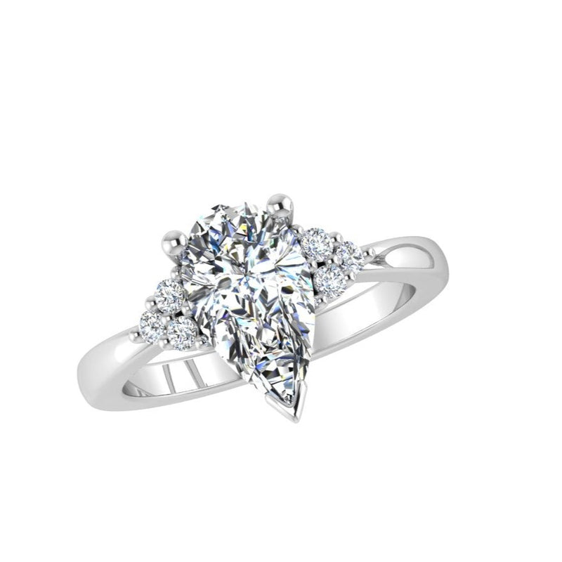 Pear Diamond Engagement Ring with Accents 18K White Gold - Thenetjeweler