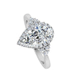 Pear Shaped Diamond Ring With Halo and Side Accents - Thenetjeweler