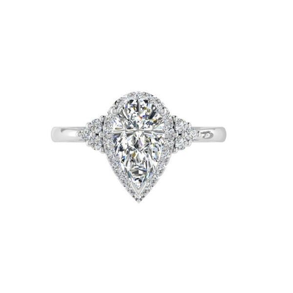 Pear Shaped Diamond Ring With Halo and Side Accents - Thenetjeweler