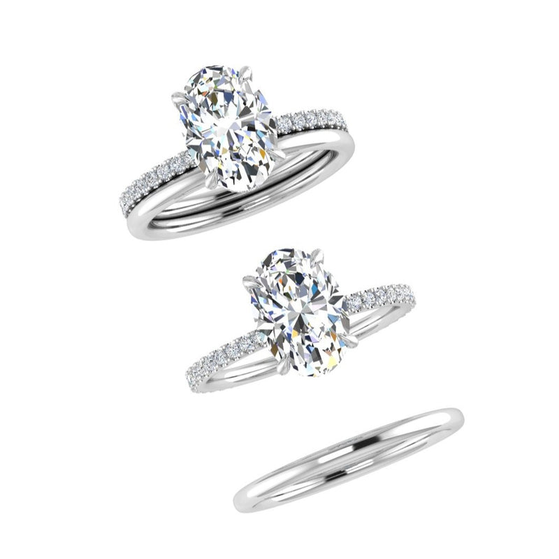 Oval Diamond Side Stones Engagement Ring with Classic Band - Thenetjeweler