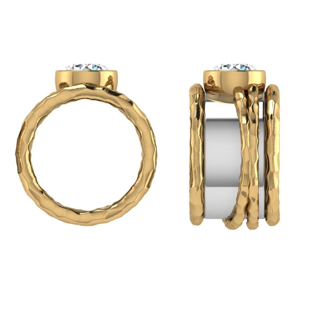 14K White and Yellow Gold Inlaid Diamond Wide Band - Thenetjeweler