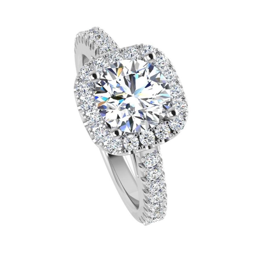 Round diamond cushion halo Engagement Ring 0.40 ct VS EF - Thenetjeweler