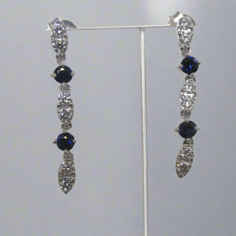 Lab-Created Blue Sapphire and Diamond Drop Earrings - Thenetjeweler