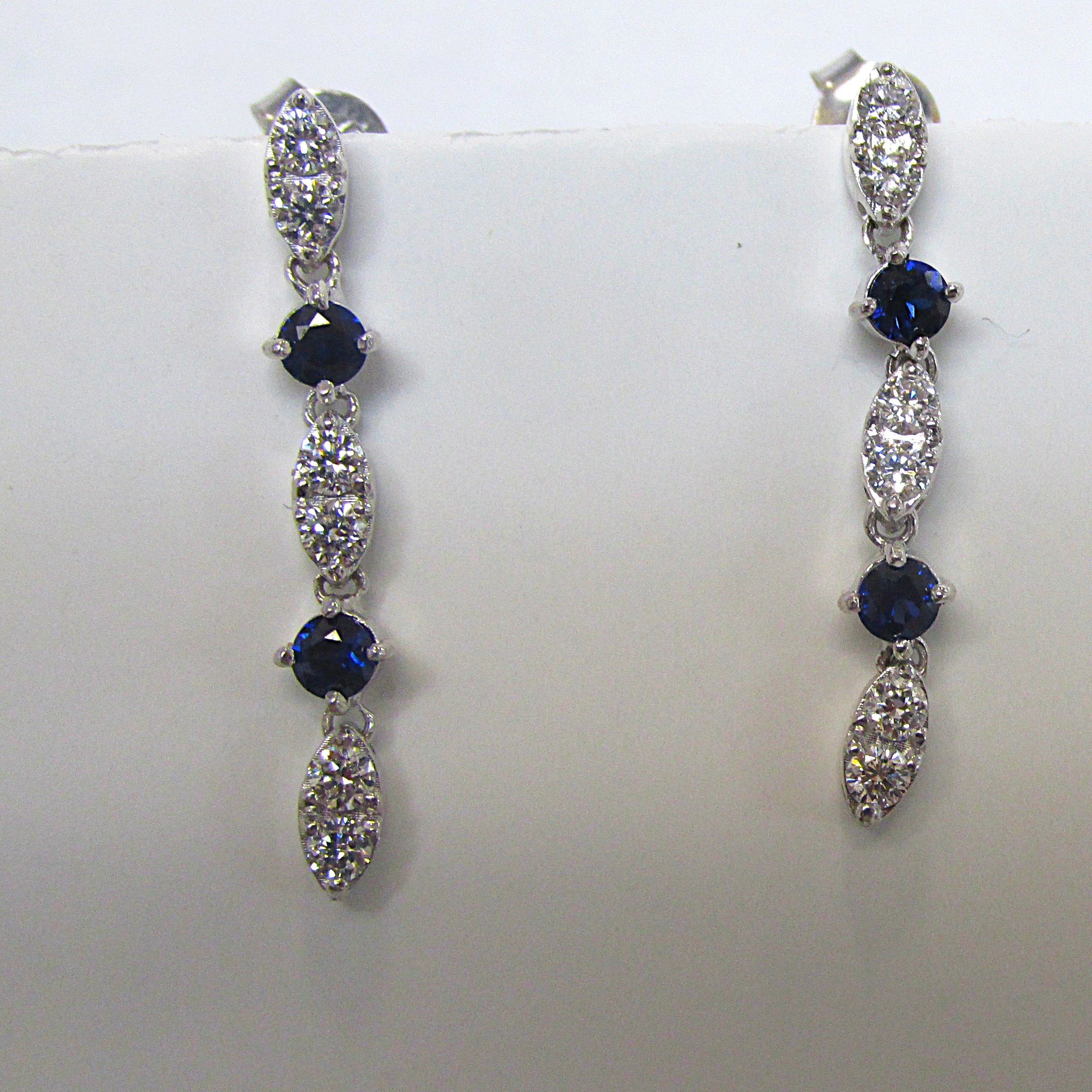 Lab-Created Blue Sapphire and Diamond Drop Earrings - Thenetjeweler