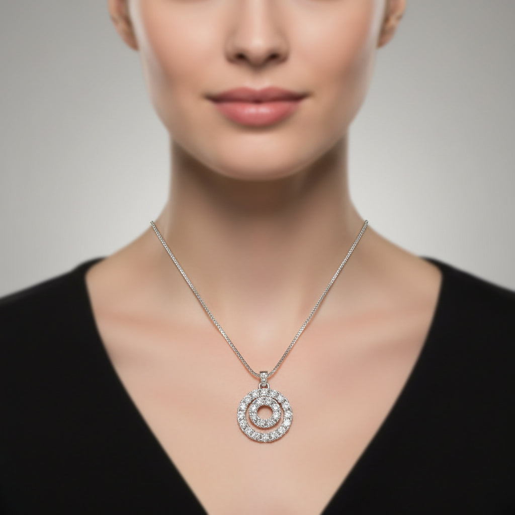 4.28 CT Lab Diamond Double Circle 14K White Gold Necklace - Thenetjeweler