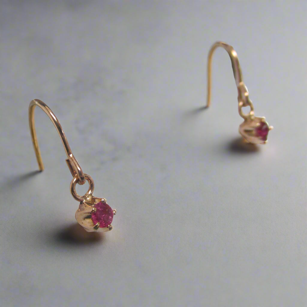 14K Rose Gold Natural Ruby Dangle Hook Earrings - TheNetJeweler