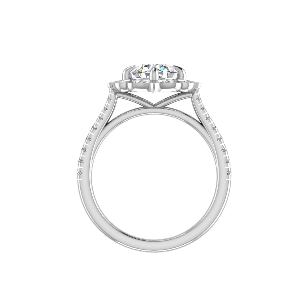 14K Gold Tear Drops Halo Diamond Engagement Ring