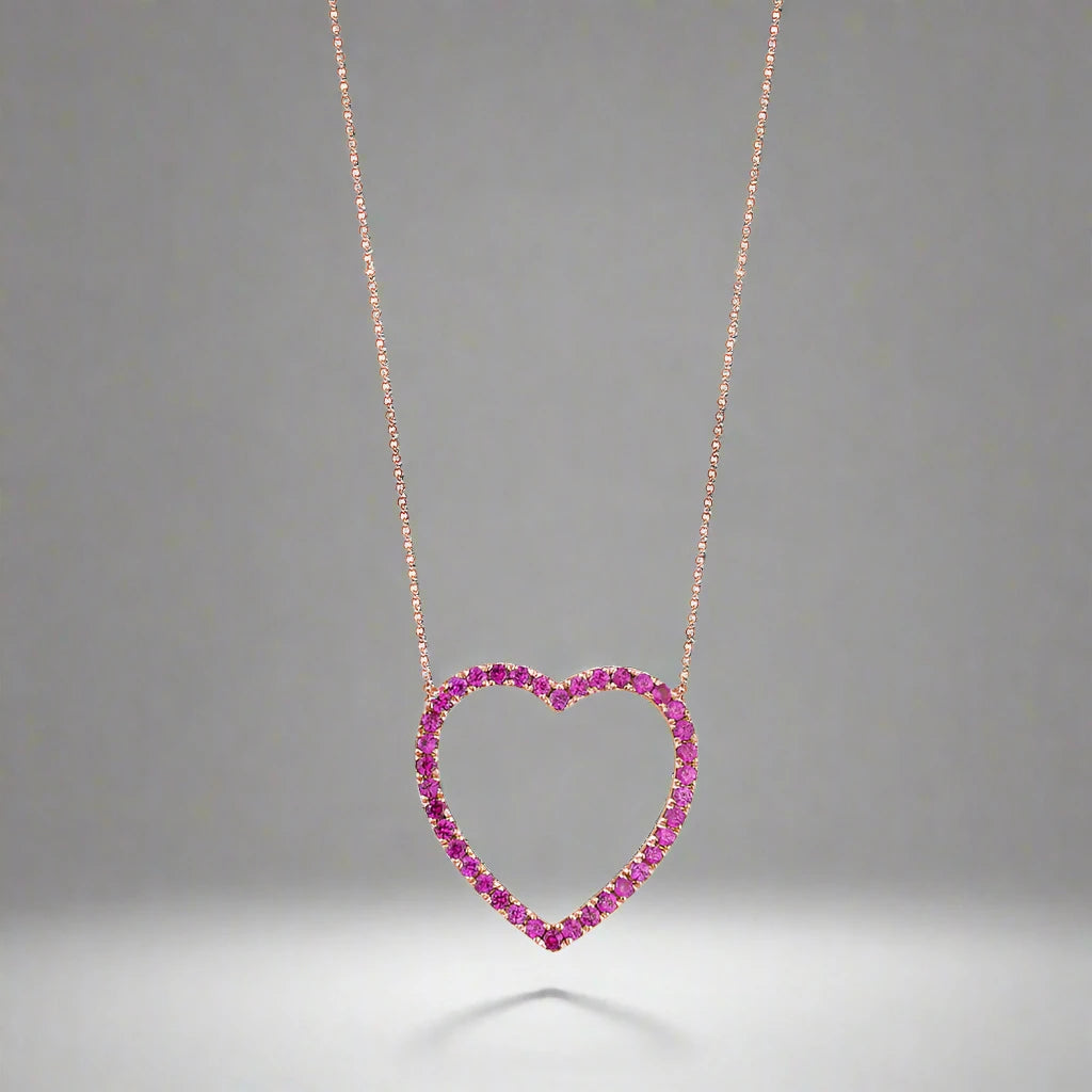 Open Big Heart Ruby Necklace 14K Gold - Thenetjeweler