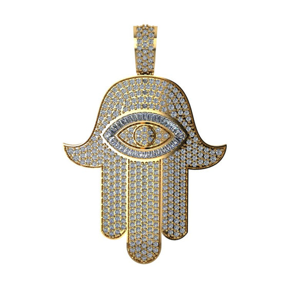 Mens Diamond Hamsa Pendant 14K Gold - Thenetjeweler