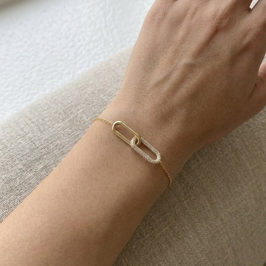 Interlocked Gold Diamond Paperclip Link Bracelet