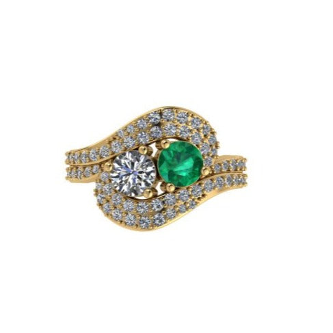 Round Emerald and Diamond Toi Et Moi Ring - Thenetjeweler