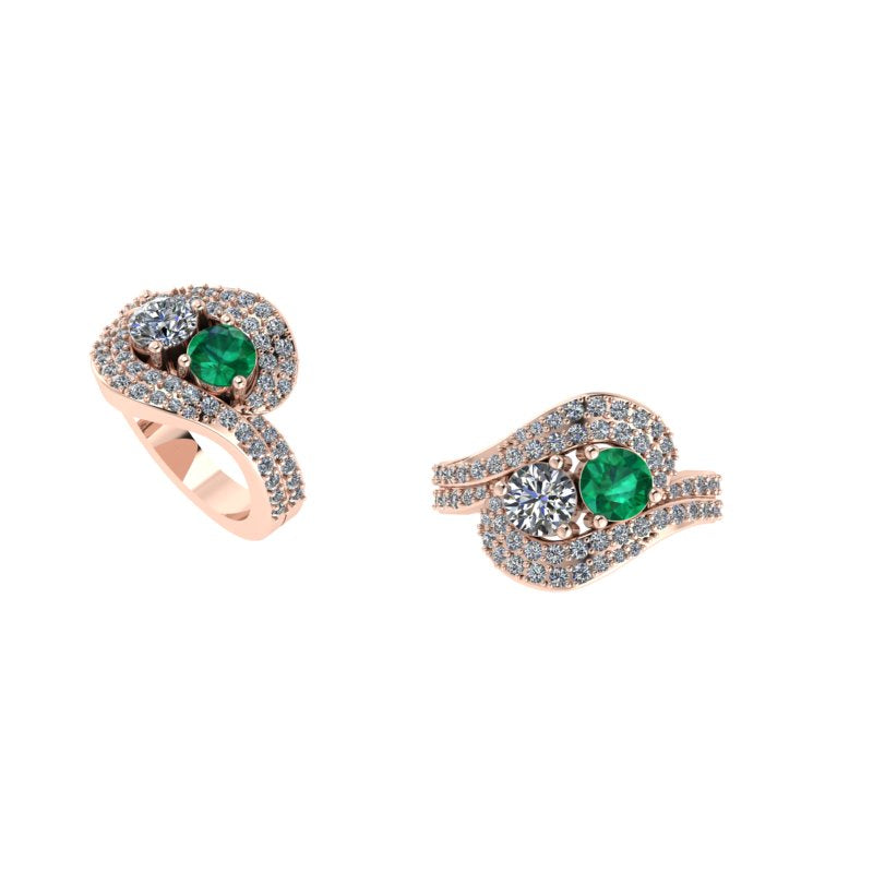 Round Emerald and Diamond Toi Et Moi Ring - Thenetjeweler