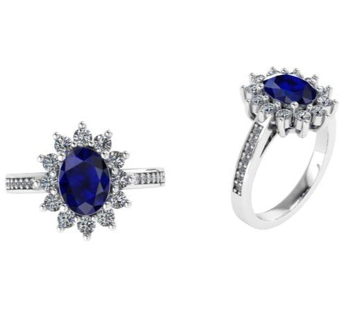 14K White Gold Oval Sapphire and Diamond Ring - Thenetjeweler