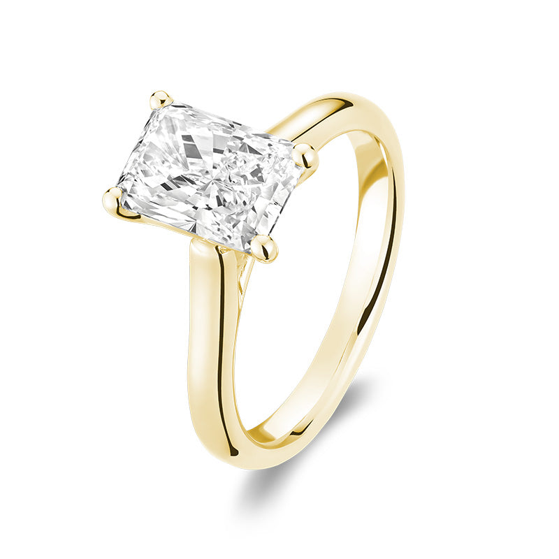 2.12ct radiant cut lab-grown diamond solitaire ring 14K yellow gold — angle view