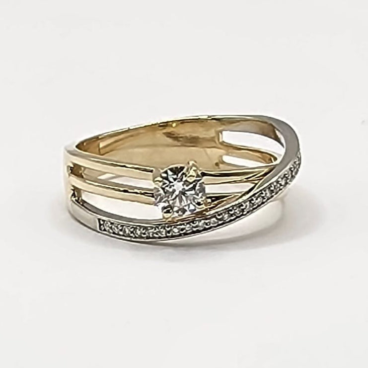 10K Two-Tone Gold Diamond Twist Band Ring |- TheNetJeweler