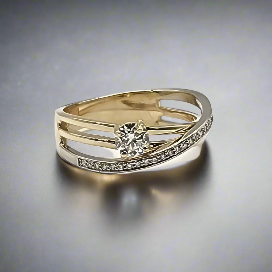 10K Two-Tone Gold Diamond Twist Band Ring |- TheNetJeweler
