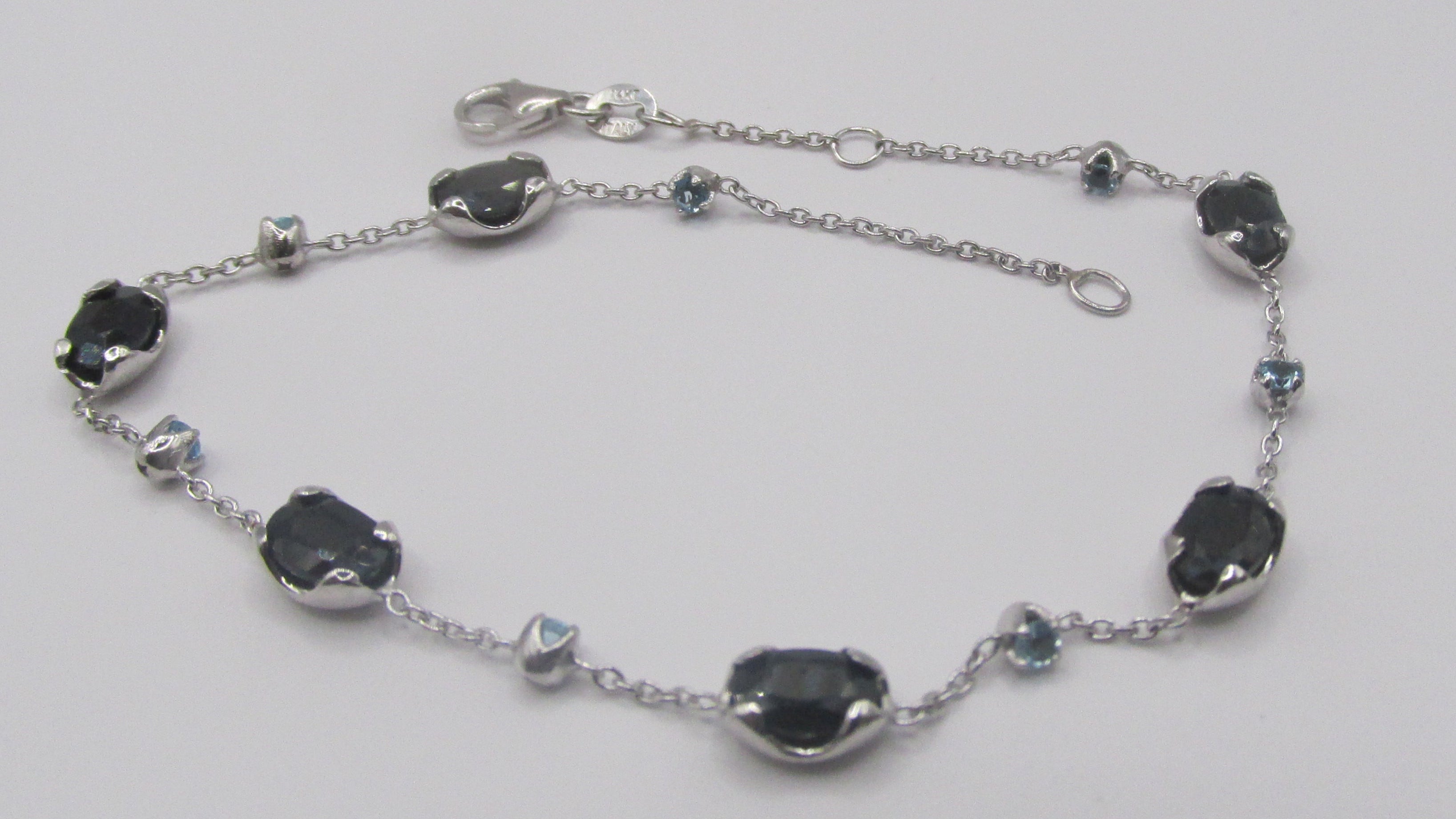 14k White Gold Blue Sapphire and Topaz Chain Bracelet - Thenetjeweler