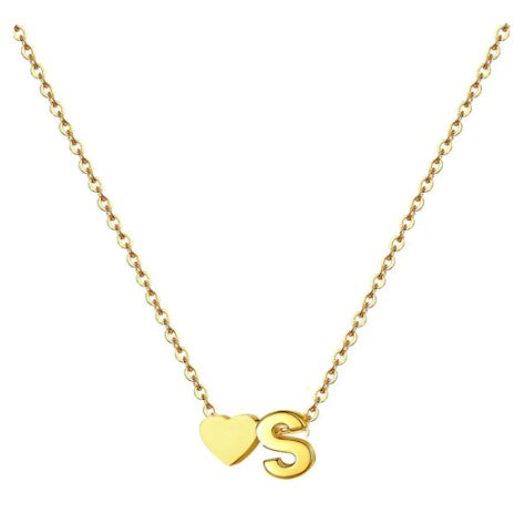 Tiny Heart Dainty Initial Necklace 14K Gold - Thenetjeweler